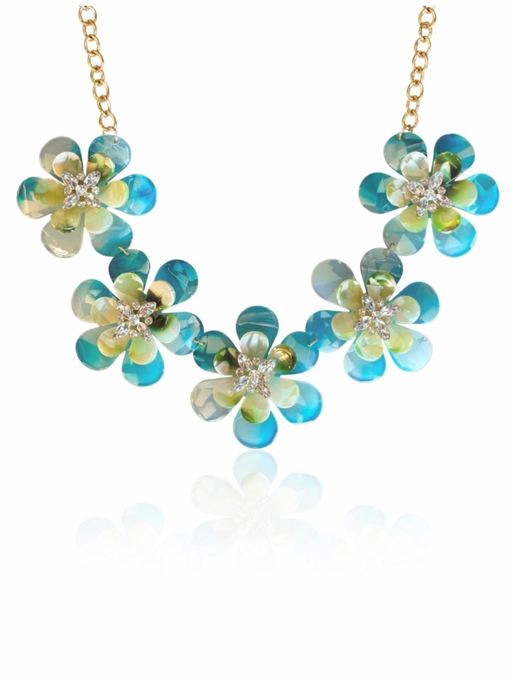 Blue Acrylic Lightweight Flower Statement Necklace